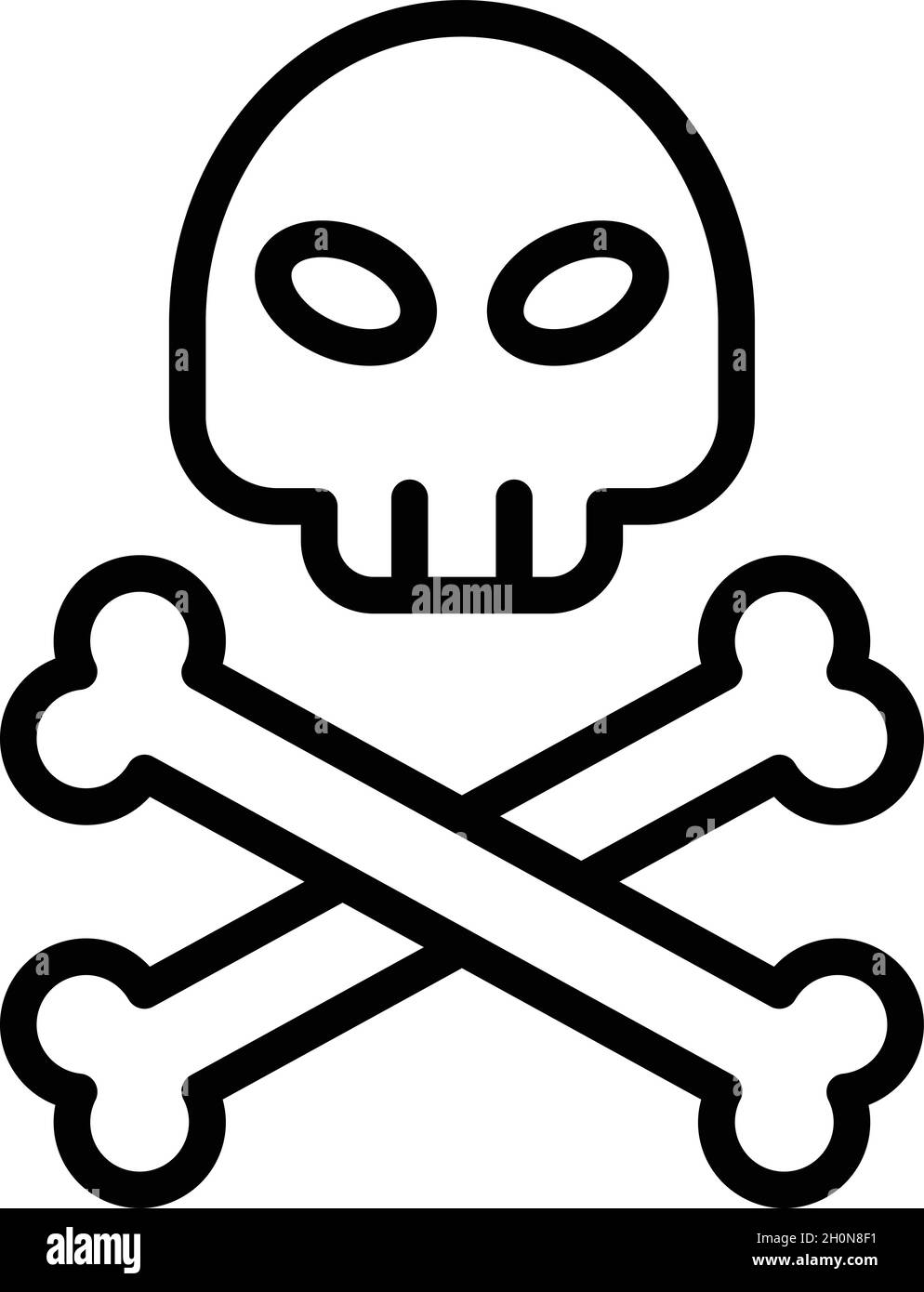 Vettore di contorno icona del cranio di sicurezza informatica. Basta con le frodi. Chiave di sicurezza Illustrazione Vettoriale