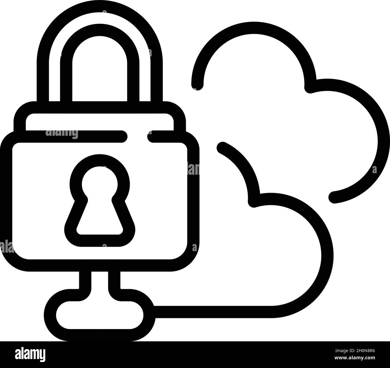 Vettore contorno icona chiave cloud dati. Basta con le frodi. Soldi cibernetici Illustrazione Vettoriale