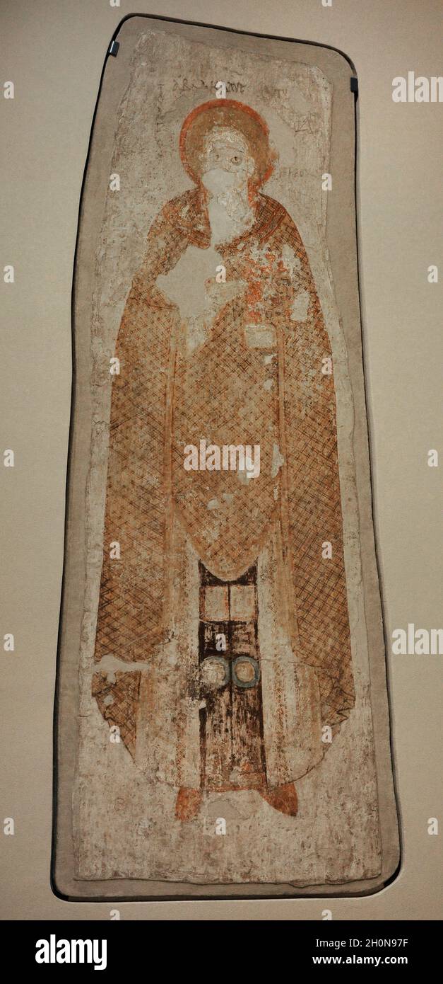 Affresco raffigurante San Kaau Martire. seconda metà del 10 ° secolo. Cappella Meridionale. Cattedrale di Faras (Sudan). Galleria Faras. Museo Nazionale. Varsavia. Po Foto Stock