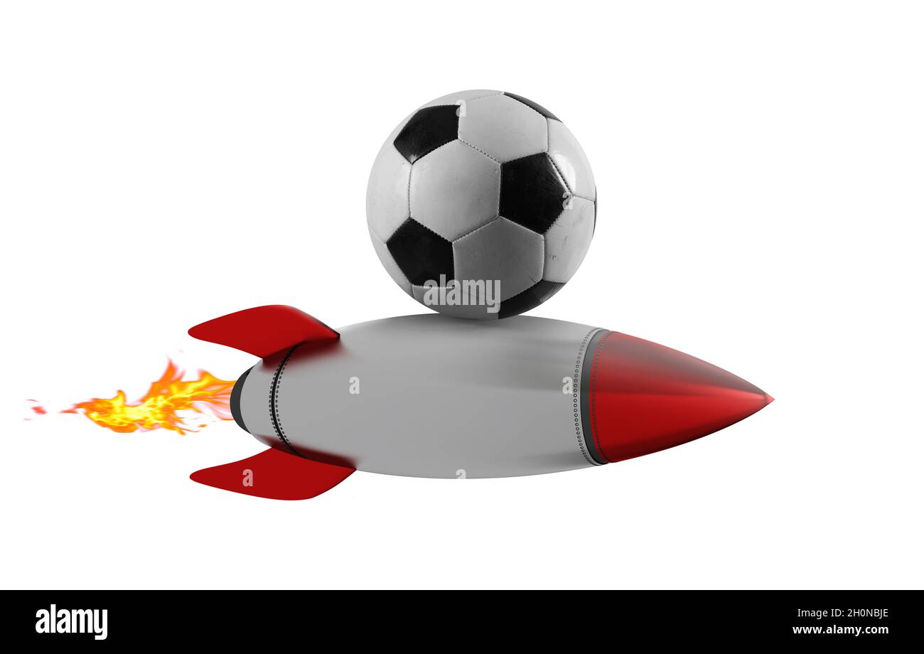 Soccerball va attaccato velocemente ad un razzo Foto Stock