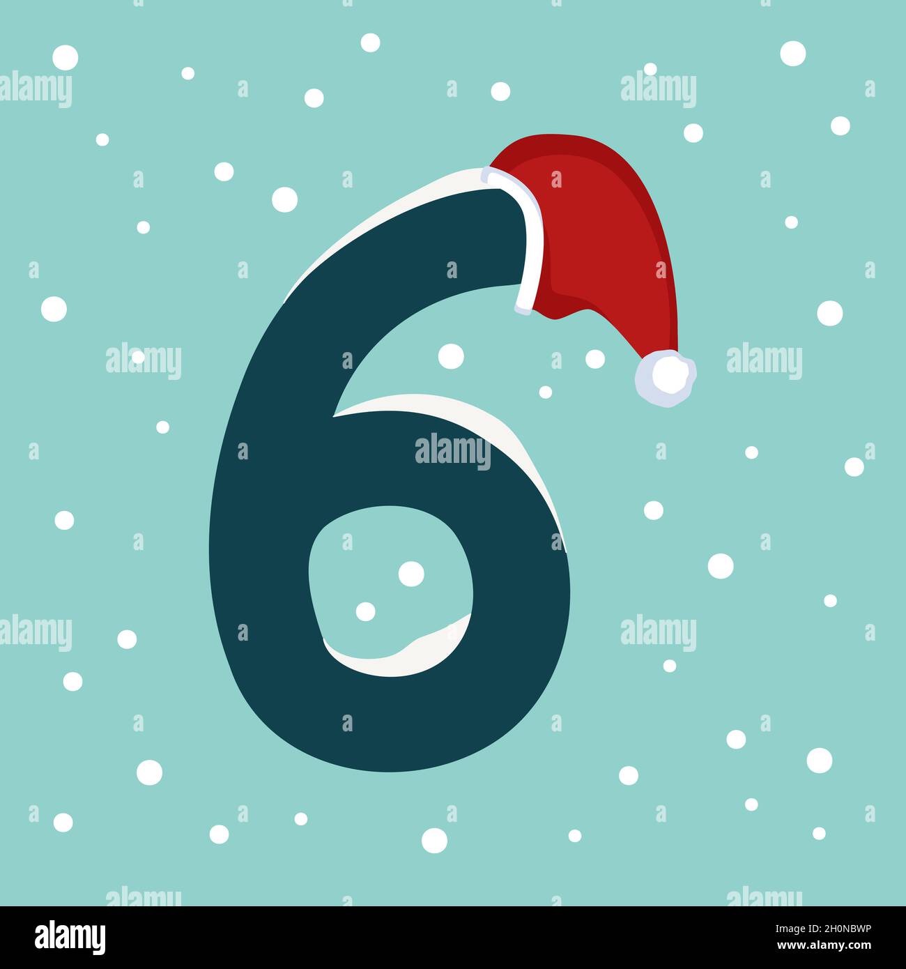 Numero sei con neve e cappello rosso Babbo Natale. Carattere festivo per  Natale e Capodanno Immagine e Vettoriale - Alamy