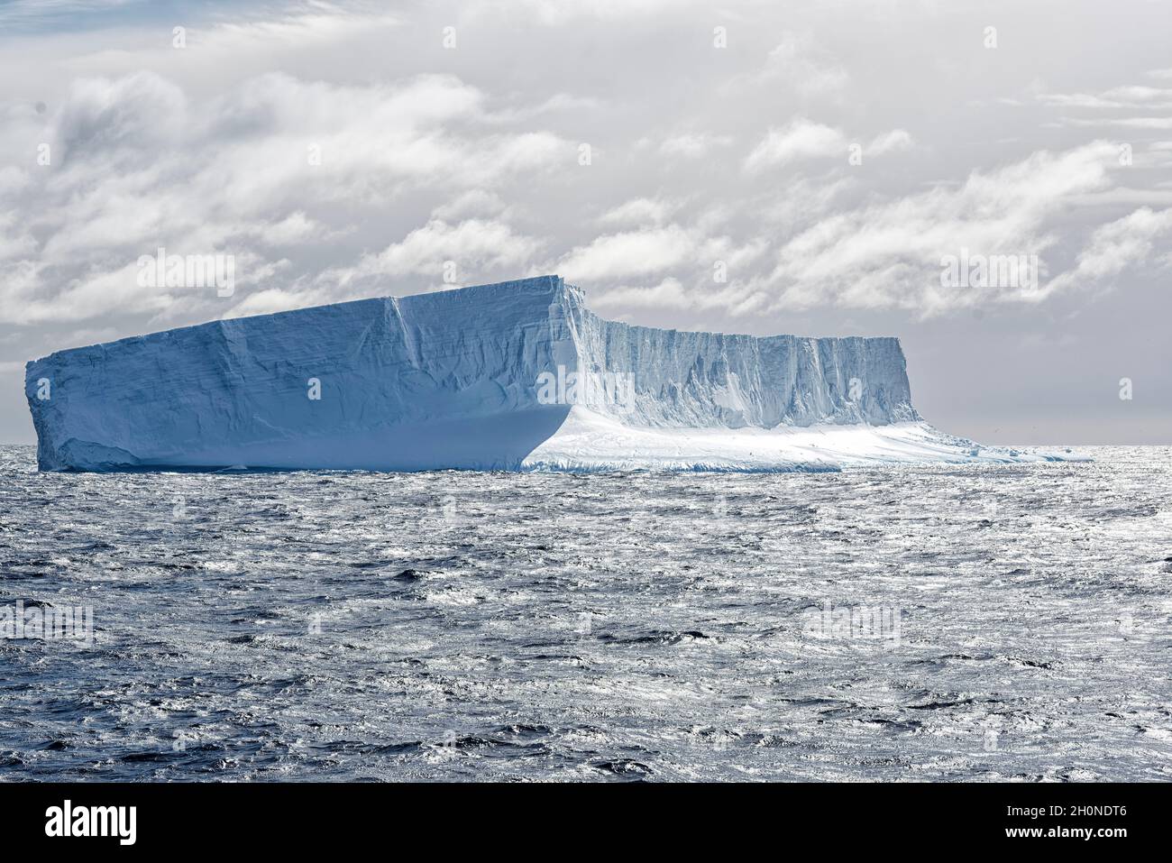 Ghieberg tabulare che si difting in mare. Oceano Meridionale, Antartide Foto Stock