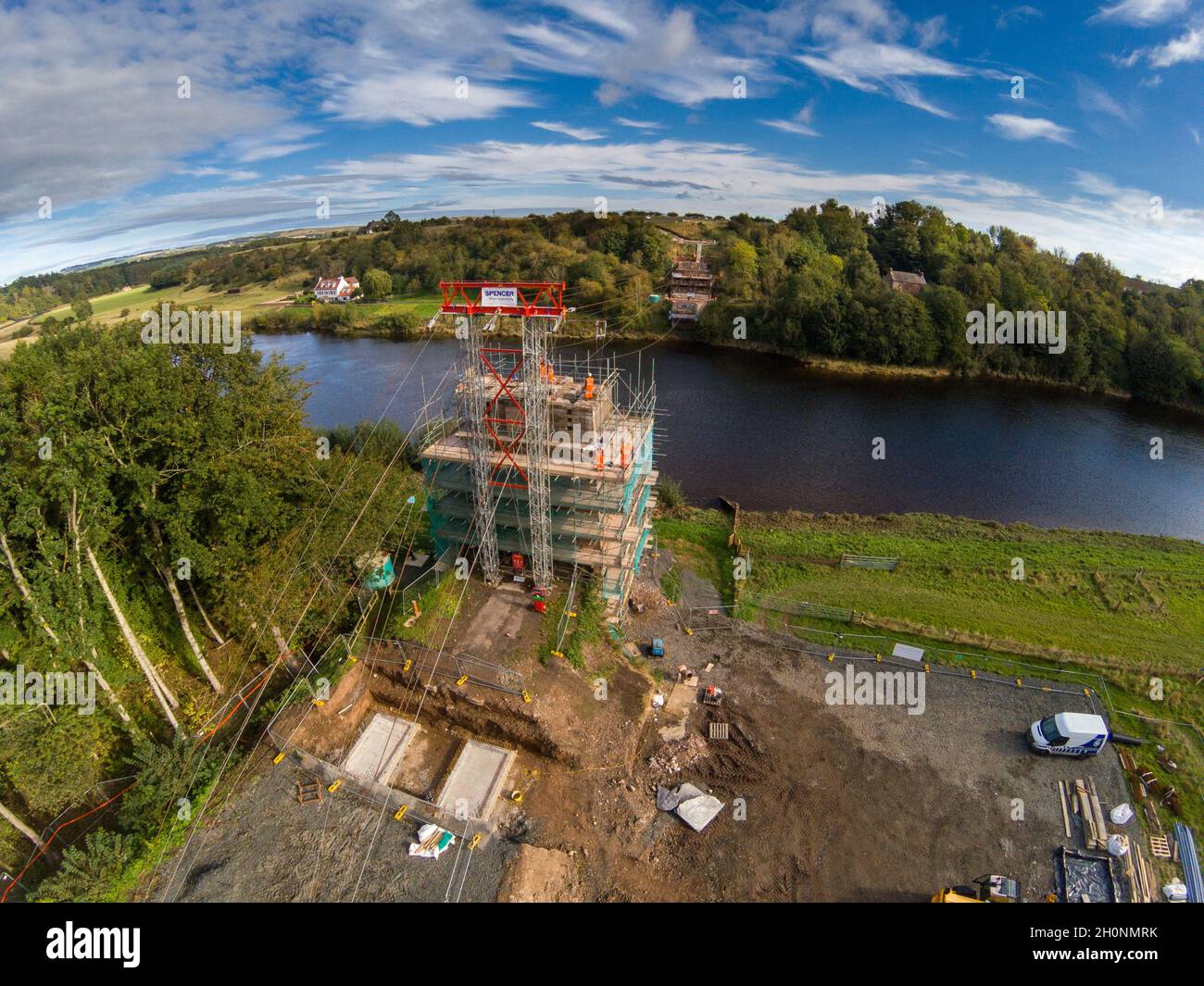 L'Union Chain Bridge, attualmente in fase di restauro di un milione di sterline da parte dello Spencer Group Foto Stock