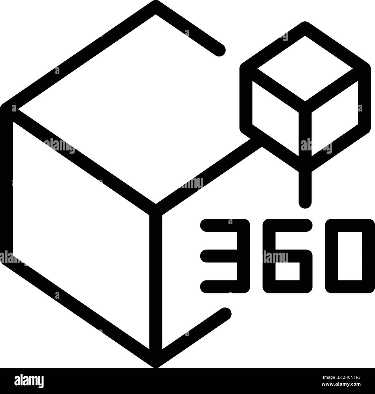 360 vettore contorno icona vista cubo. Tour virtuale. Angolo della telecamera Illustrazione Vettoriale