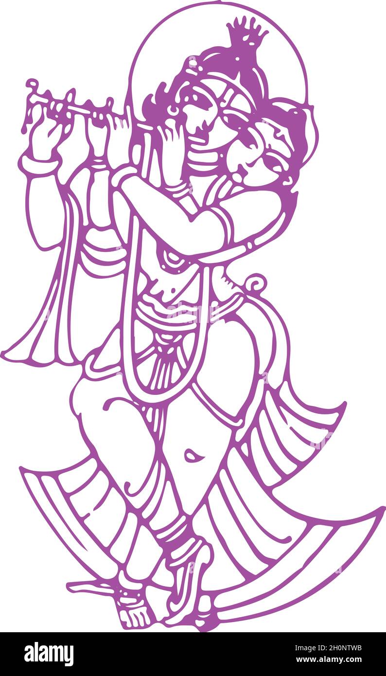 Schizzo di diversi tipi di Lord Krishna, Vishnu Avatar contorno Foto Stock