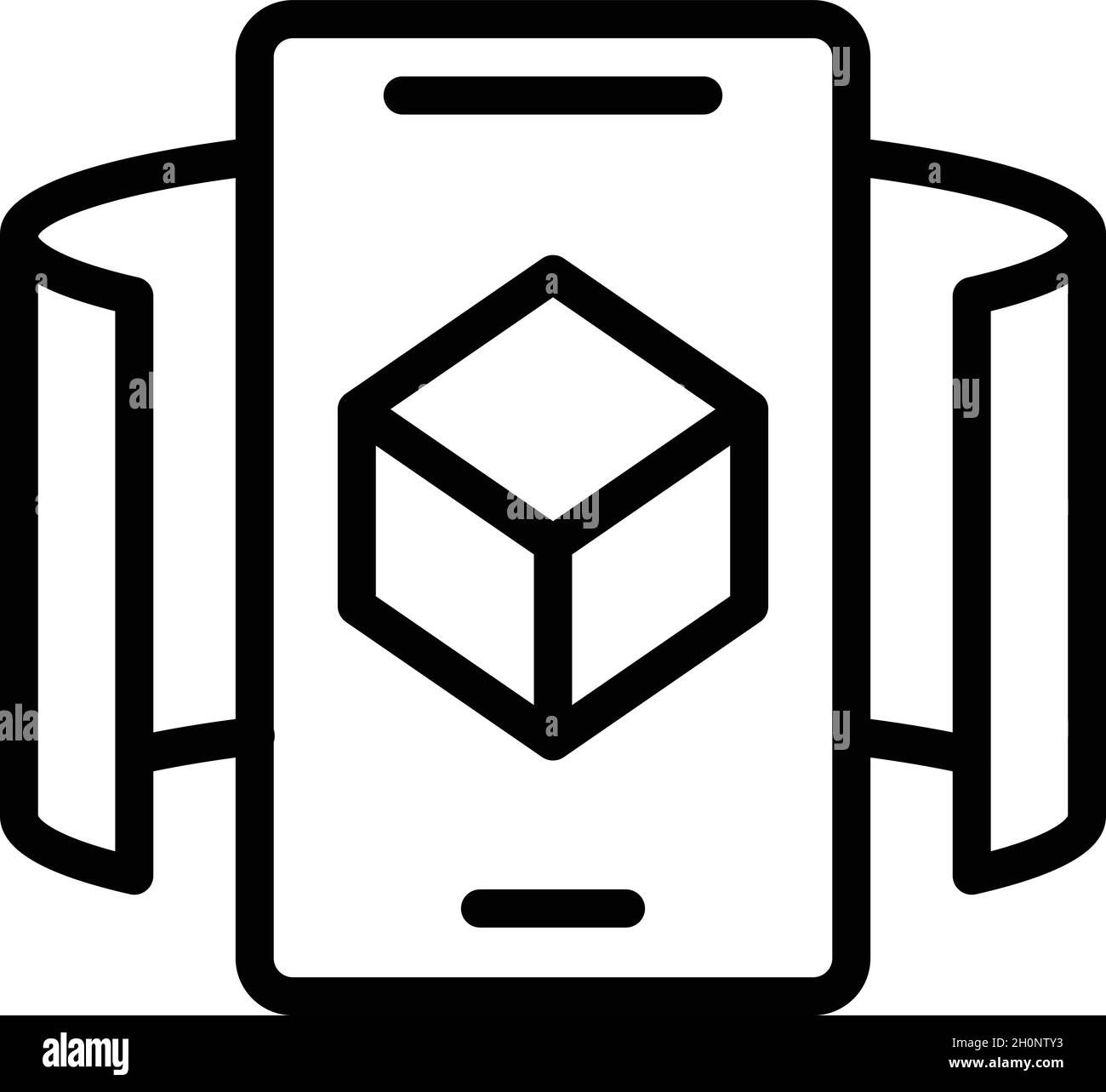 Ampio ologramma vr icona contorno vettore. Video angolare. Visualizza la fotocamera Illustrazione Vettoriale