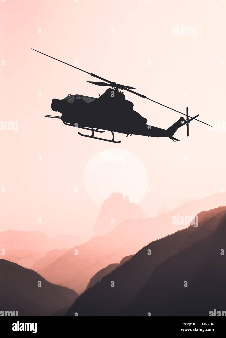 American Attack elicottero silhouette in volo Foto Stock