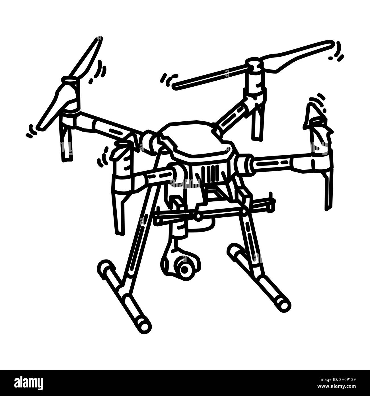 Droni parte di attrezzature di polizia e accessori disegnati a mano icona set Vector. Illustrazione Vettoriale