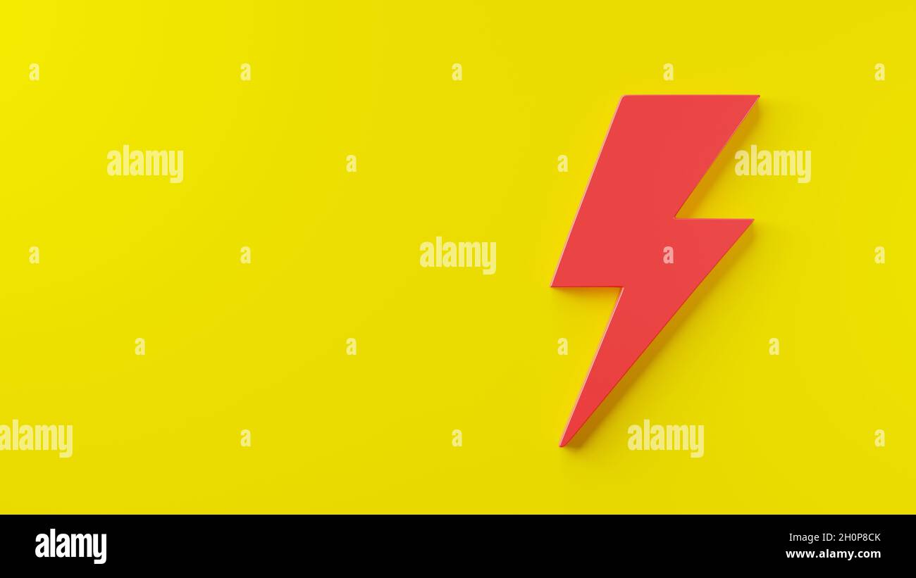 Icona Lightning, logo dell'elemento di potenza elettrica, simbolo di energia elettrica o tuono su sfondo giallo, simbolo Lightning Bolt, disegno elettrico di luce web Foto Stock