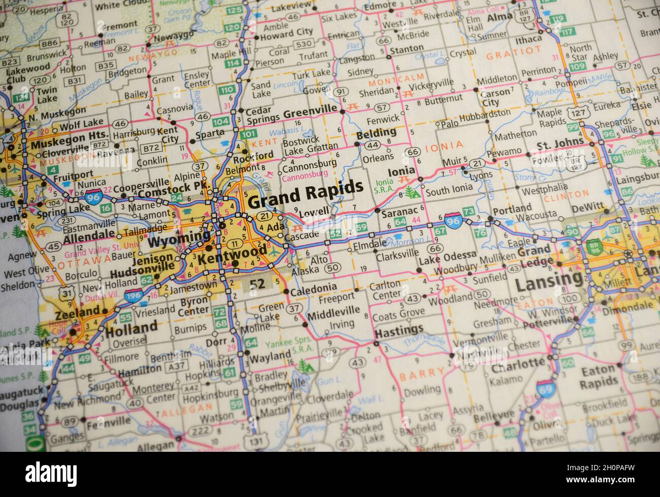 Mappa della città di Grand Rapids, MI Foto Stock