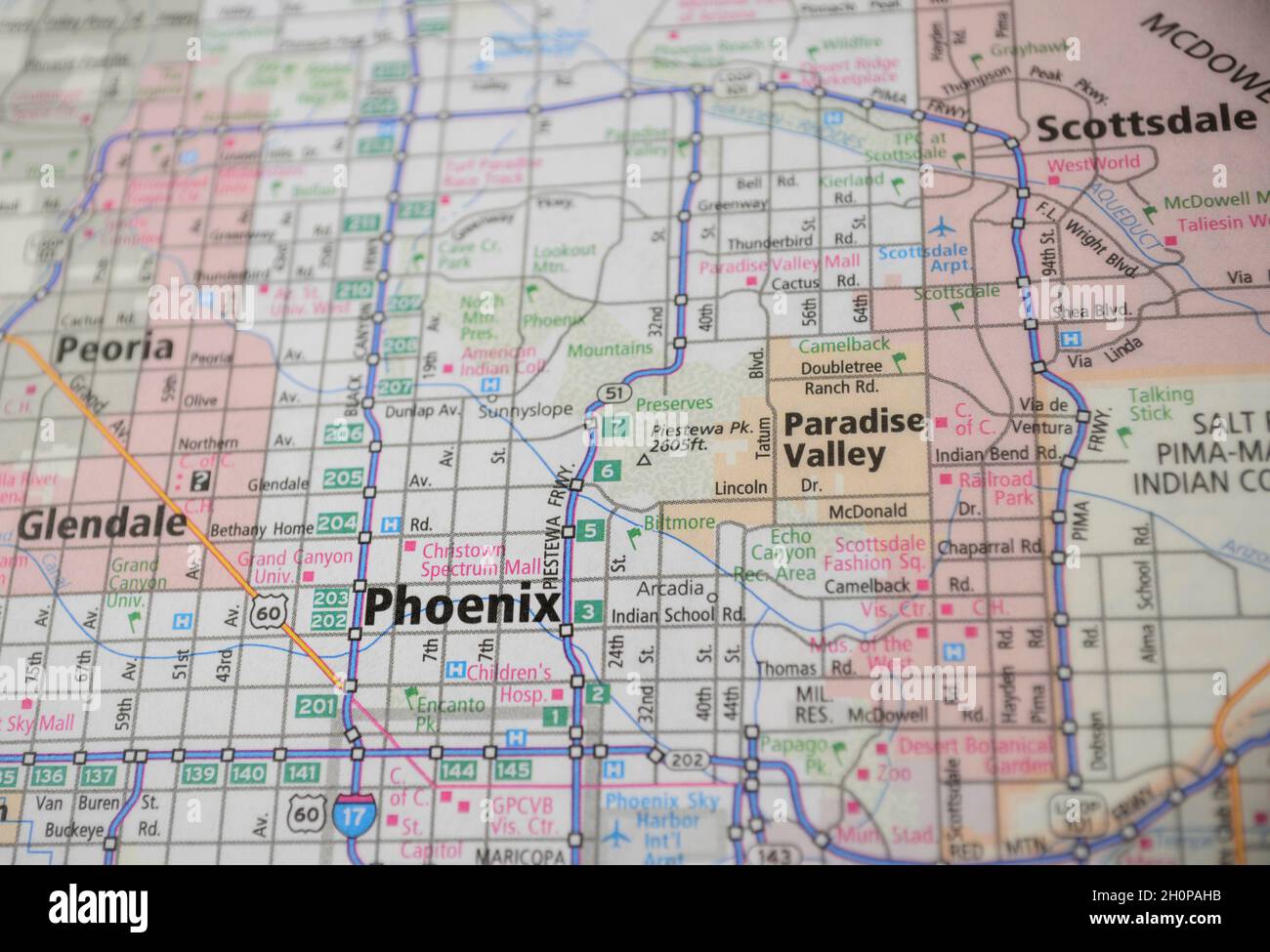 Mappa della città di Phoenix, Arizona Foto Stock