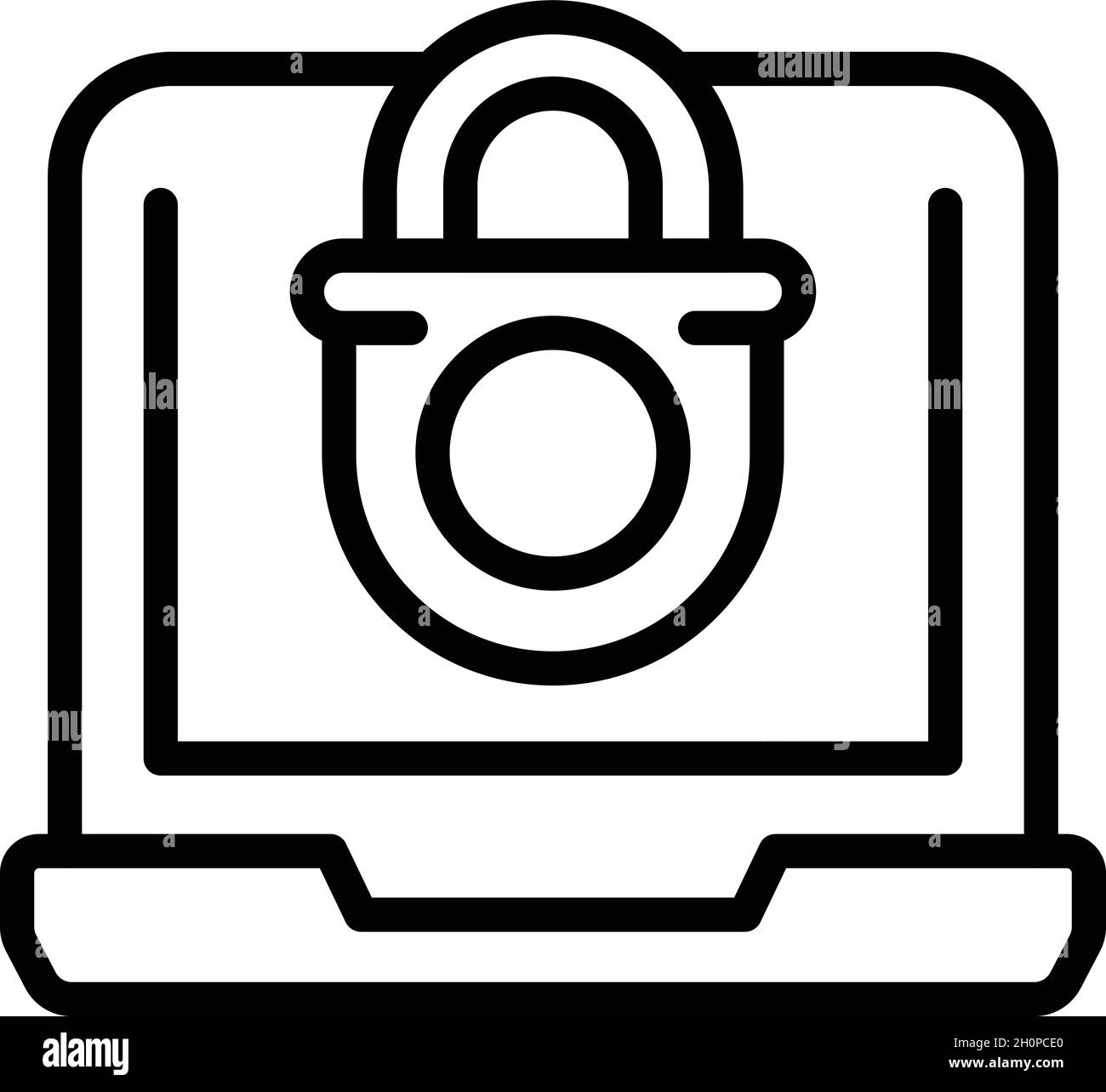 Vettore contorno icona laptop bloccato. Soldi cibernetici. Identità di sistema Illustrazione Vettoriale