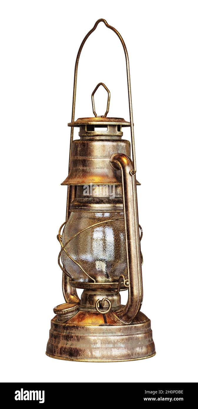 lanterna di kerosene isolata su sfondo bianco Foto Stock
