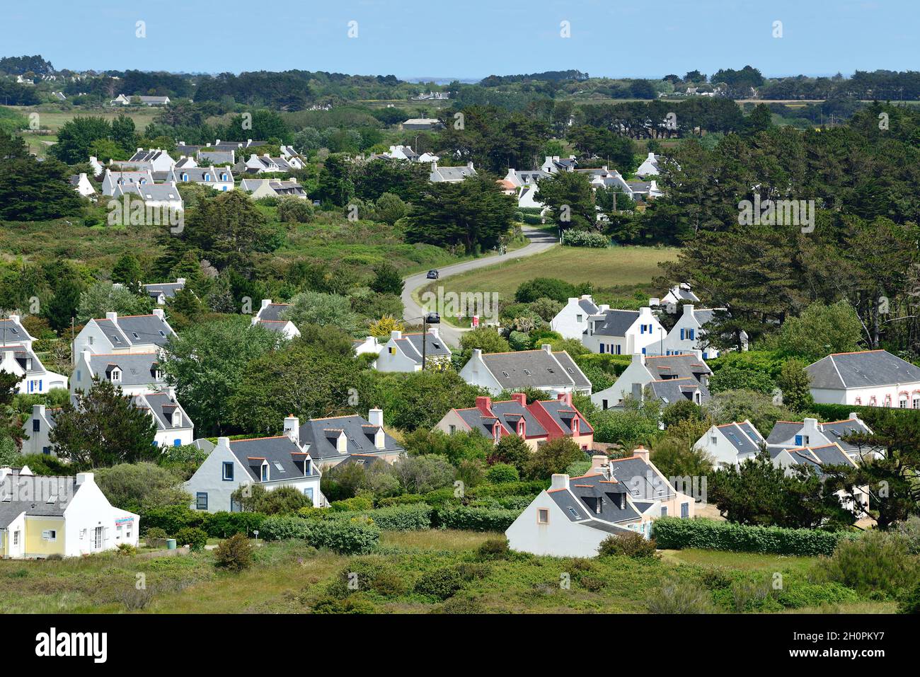 Isola di ÒBelle Ile en Mer (al largo delle coste della Bretagna, Francia nord-occidentale): Panoramica dal faro di Goulphar Foto Stock