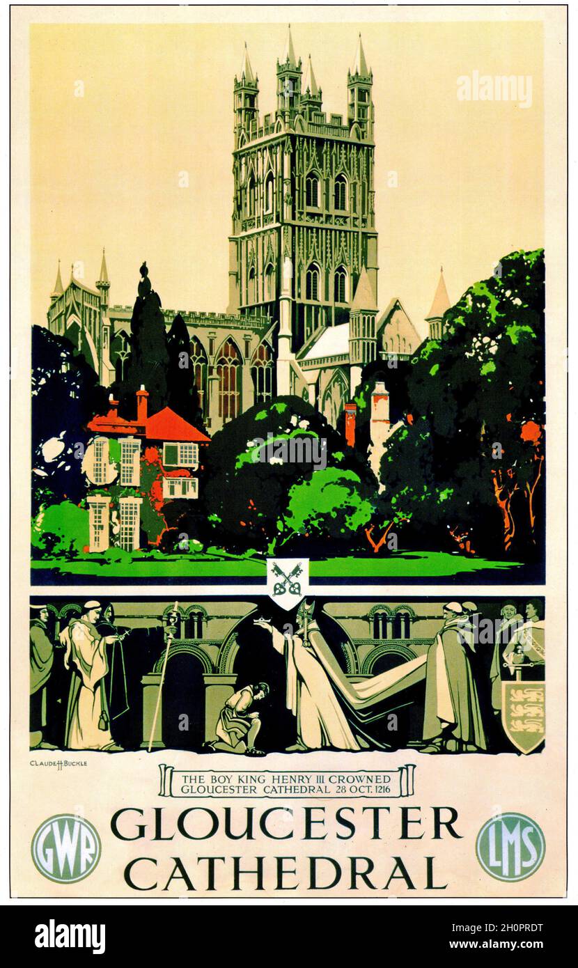 Poster vintage della ferrovia LMS per la cattedrale di Gloucester Foto Stock