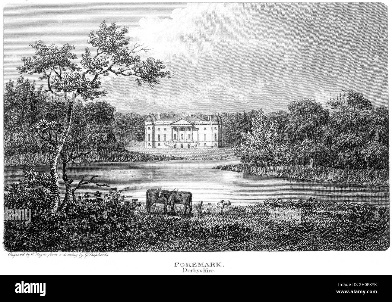 Un'incisione di Foremark, Derbyshire UK scansionata ad alta risoluzione da un libro stampato nel 1812. Si ritiene che questa immagine sia priva di tutti i diritti d'autore. Foto Stock