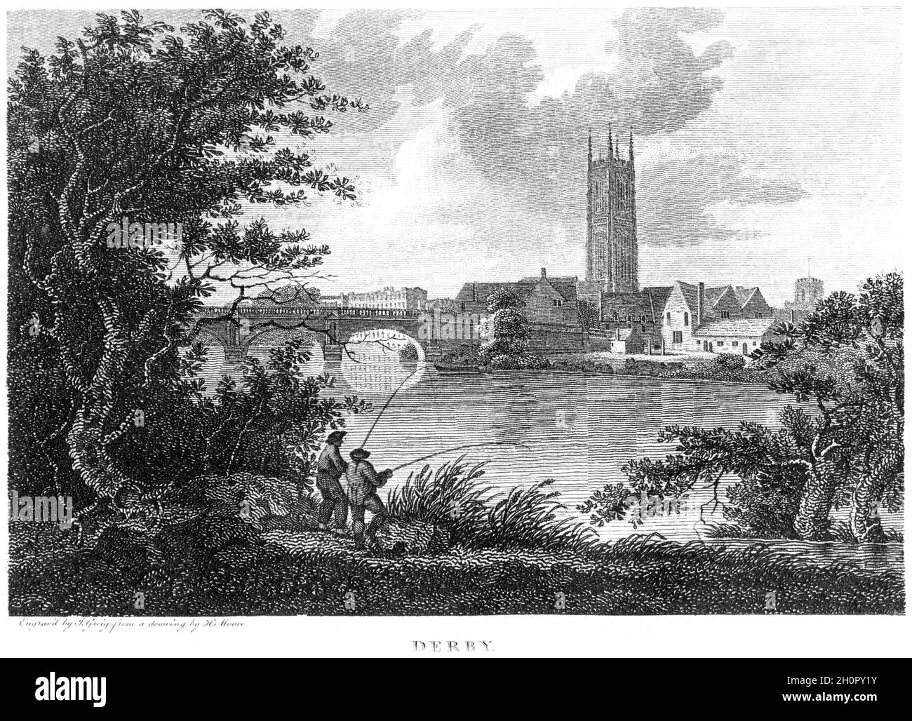 Un'incisione di Derby UK scansionata ad alta risoluzione da un libro stampato nel 1812. Si ritiene che questa immagine sia priva di tutte le restrizioni sul copyright. Foto Stock