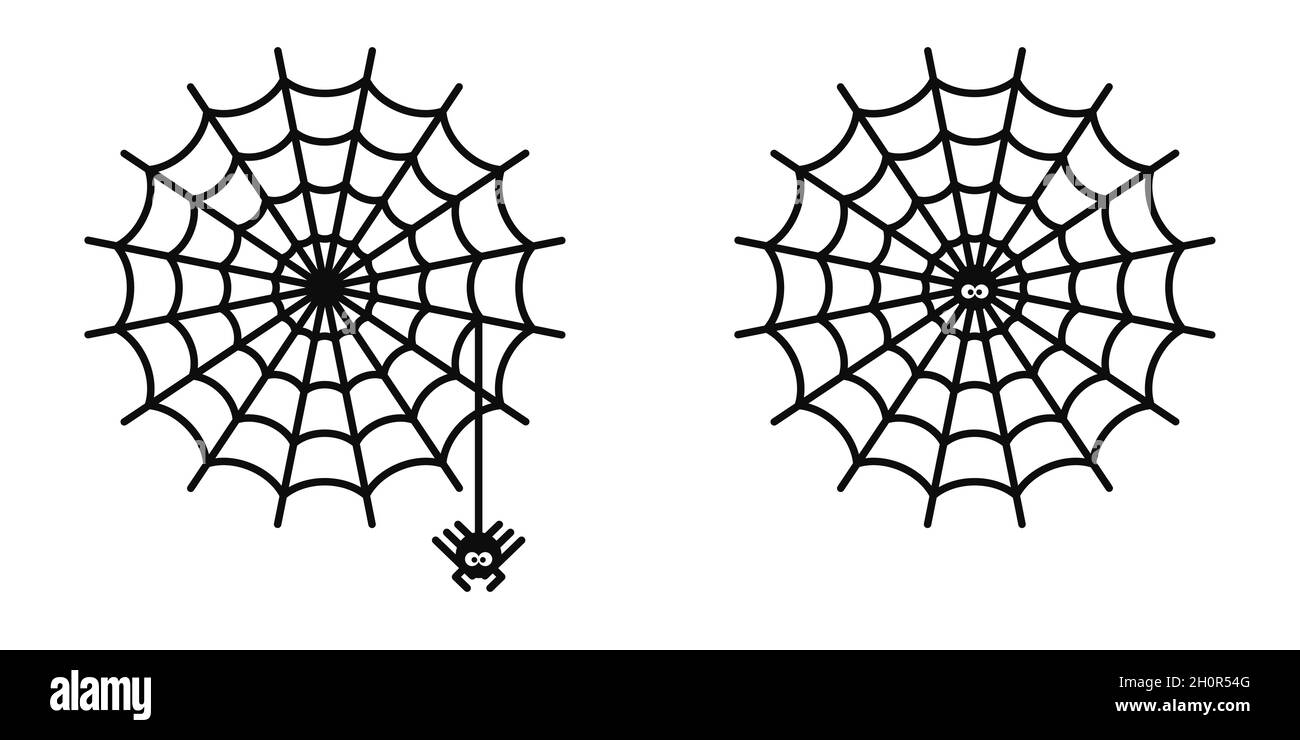 Semplice Flat Black and White Abstract Spider Web and Spider Elements Vector Art Illustrazione Vettoriale