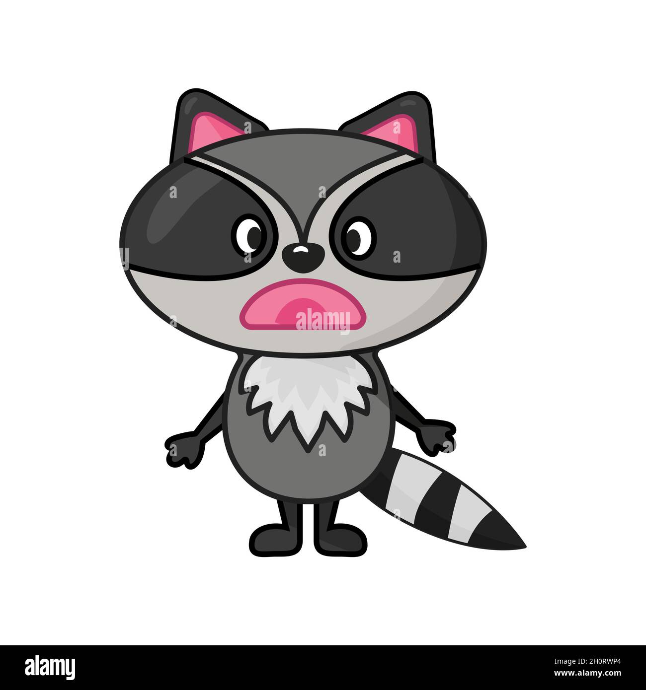 Carino raccoon shocked design di carattere in stile piatto Illustrazione Vettoriale