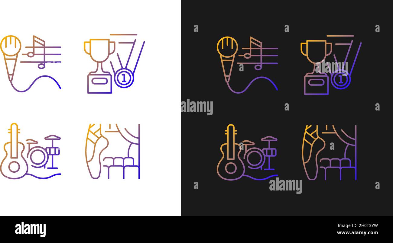 Icone di gradiente hobby e tempo libero impostate per la modalità buio e luce Illustrazione Vettoriale