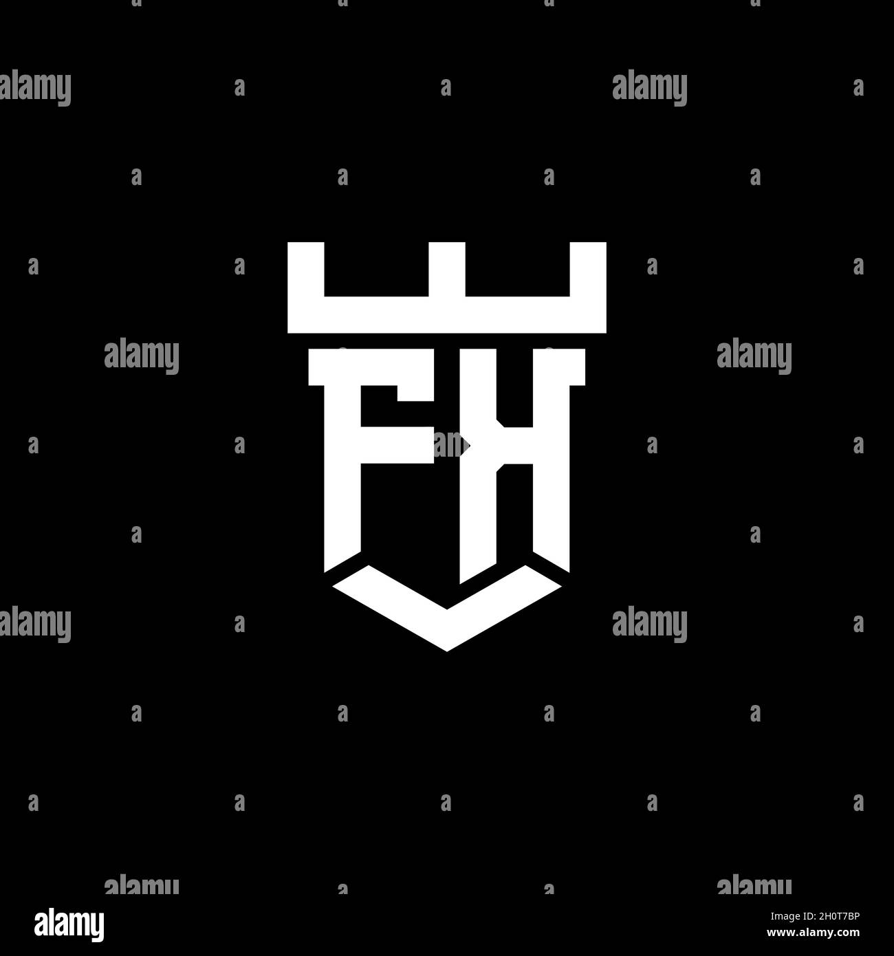 Logo FK monogramma iniziale con modello di design a forma di castello isolato su sfondo nero Illustrazione Vettoriale