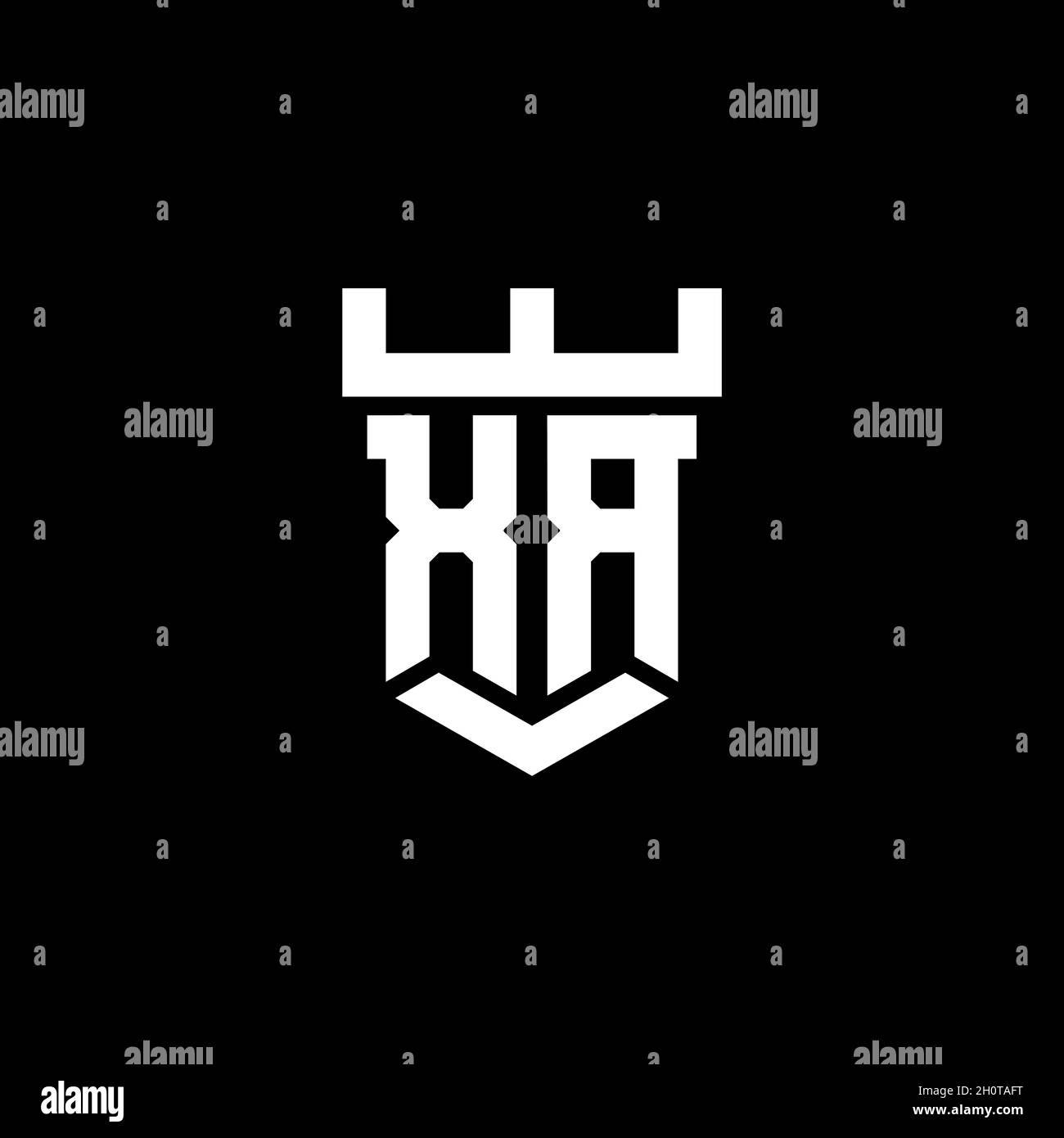 LOGO XR monogramma iniziale con modello di design a forma di castello isolato su sfondo nero Illustrazione Vettoriale