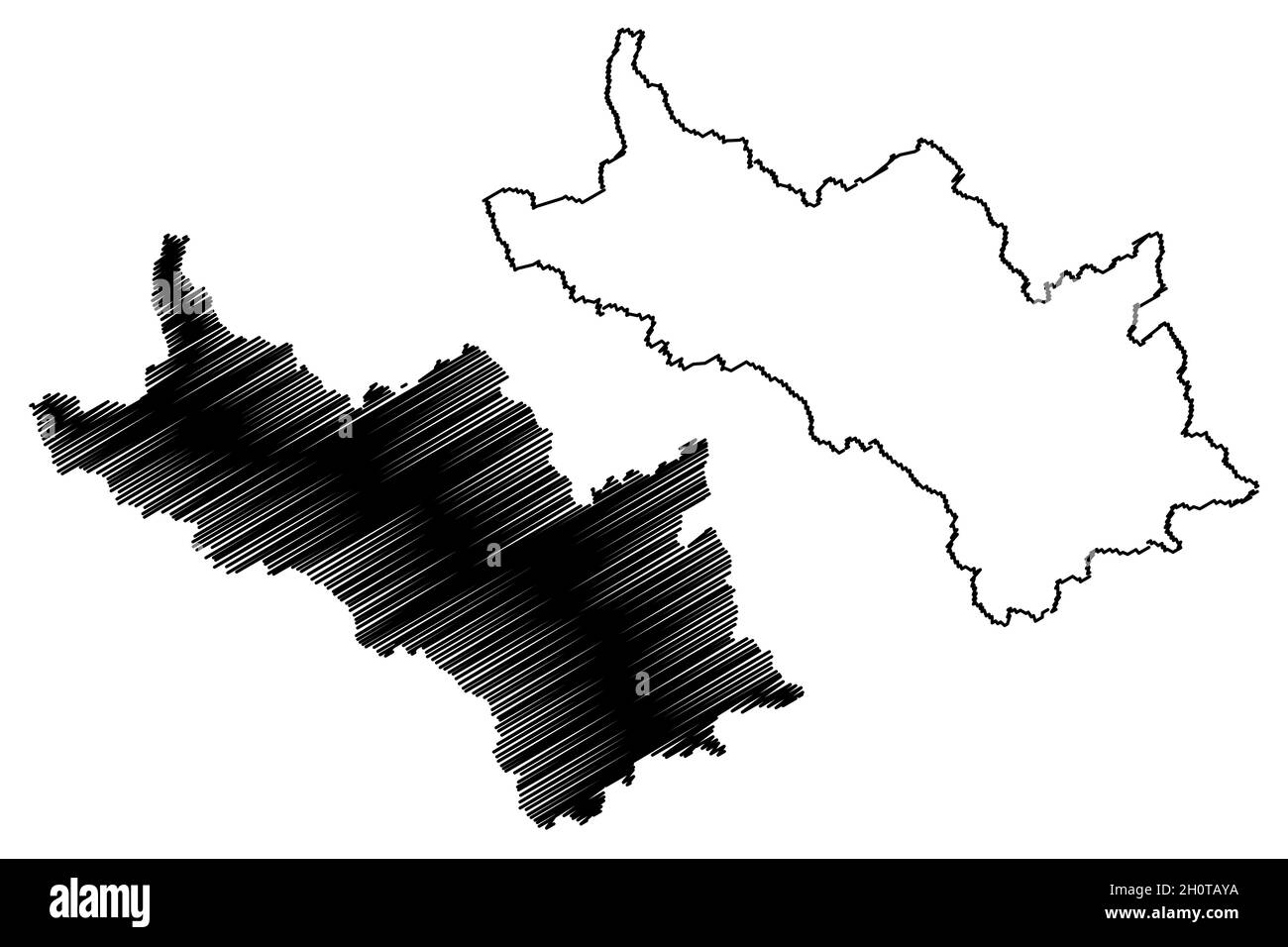 Lahaul e distretto di Spiti (stato di Himachal Pradesh, Repubblica dell'India) mappa vettoriale, schizzo scrimolo Lahaul e mappa di Spiti Illustrazione Vettoriale