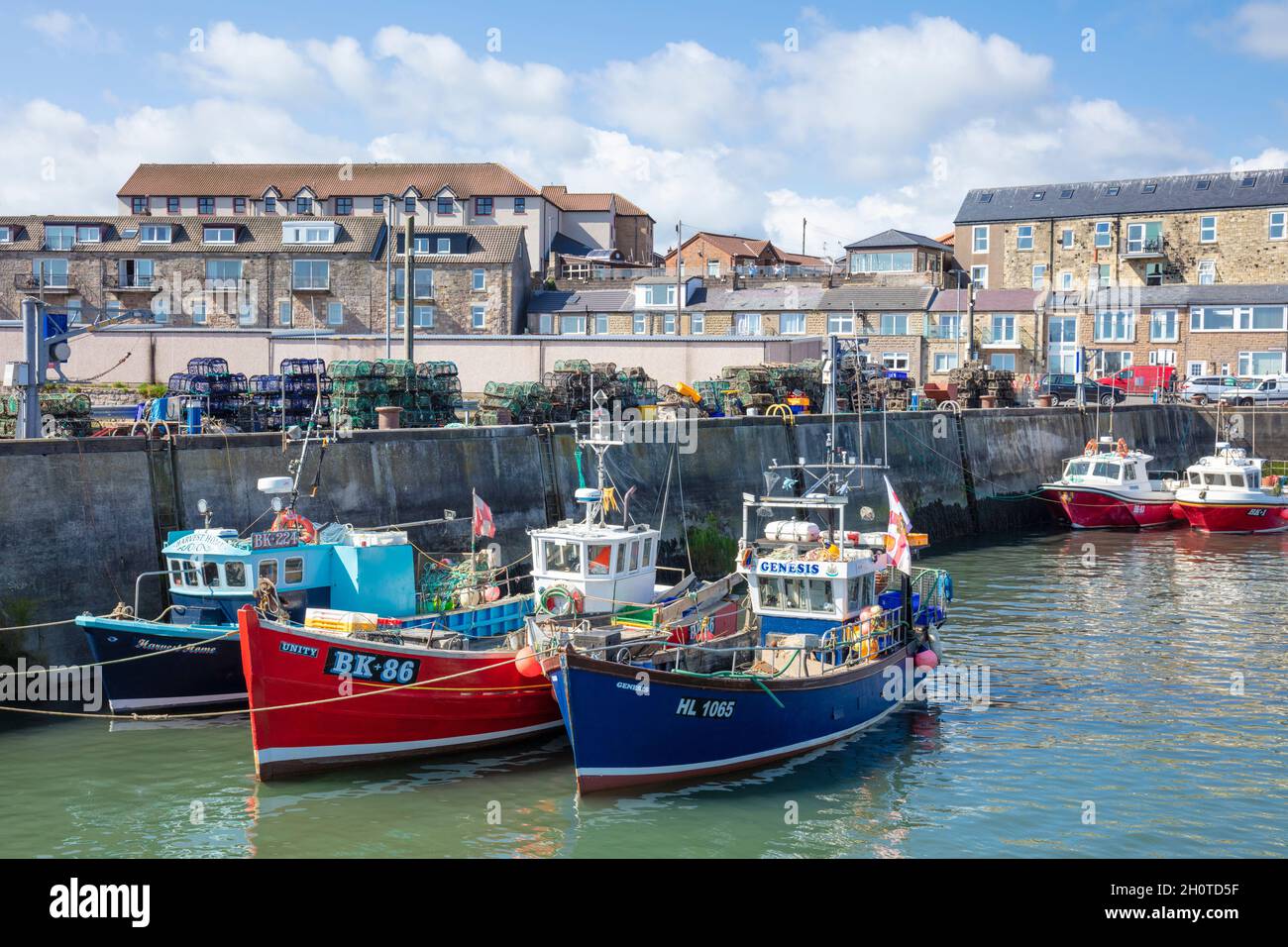 Seahouses Harbour Barche da pesca a Seahouses Harbour North Sunderland Harbour Northumberland Coast Seahouses Inghilterra GB UK Europe Foto Stock