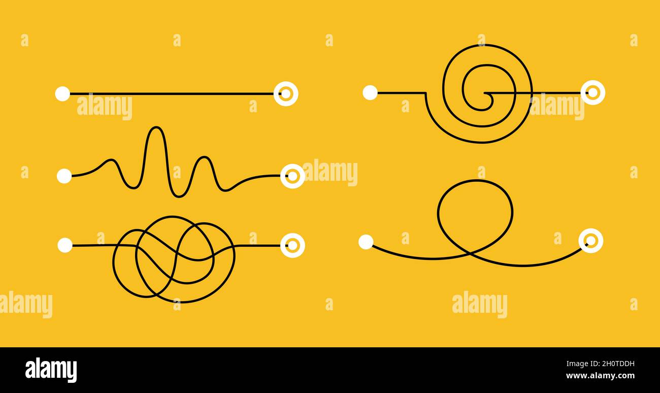 Diverse linee di percorso disegnate a mano da a a B. concetto di ricerca di soluzioni aziendali. Modo per risolvere il problema. Elementi di progettazione vettoriale per infografica sui trend. Illustrazione Vettoriale