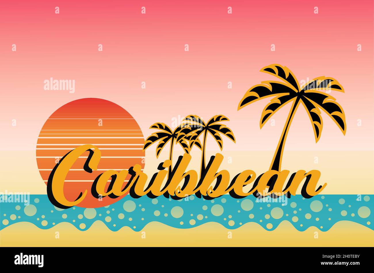 Illustrazione vettoriale del Tramonto dei Caraibi su sfondo bianco Illustrazione Vettoriale