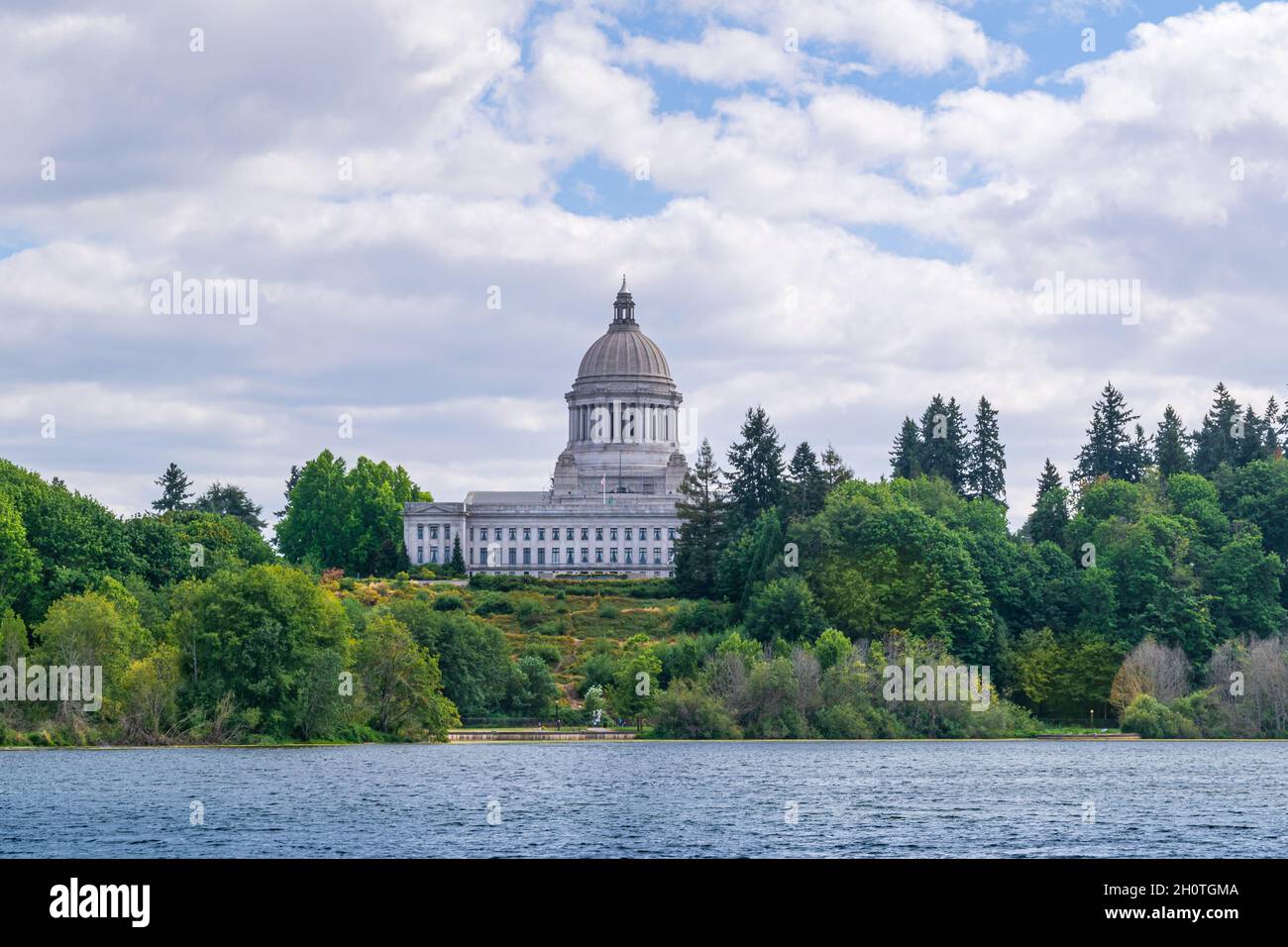 Vista del Washington state Capitol Building e del Capitol Lake Foto Stock