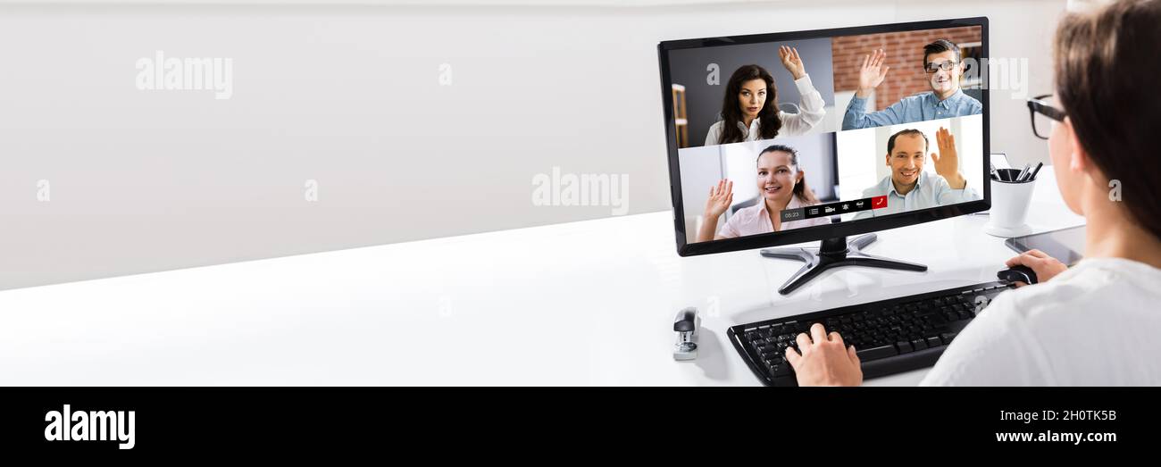 Videoconferenza Webinar Call. Riunione di lavoro online Foto Stock