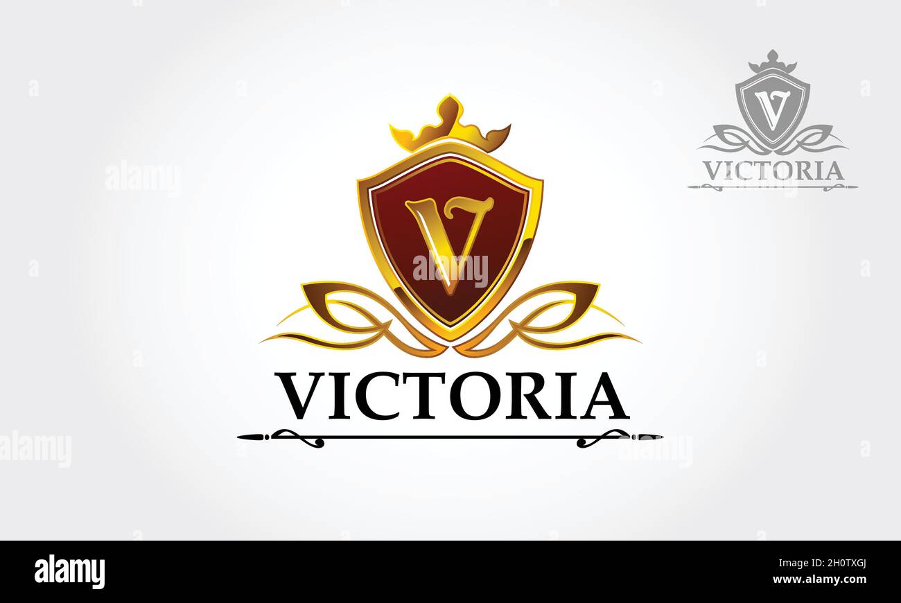 Victoria Royal logo crest professionale o modello classico logo vettoriale adatto per qualsiasi tipo di attività. Illustrazione Vettoriale