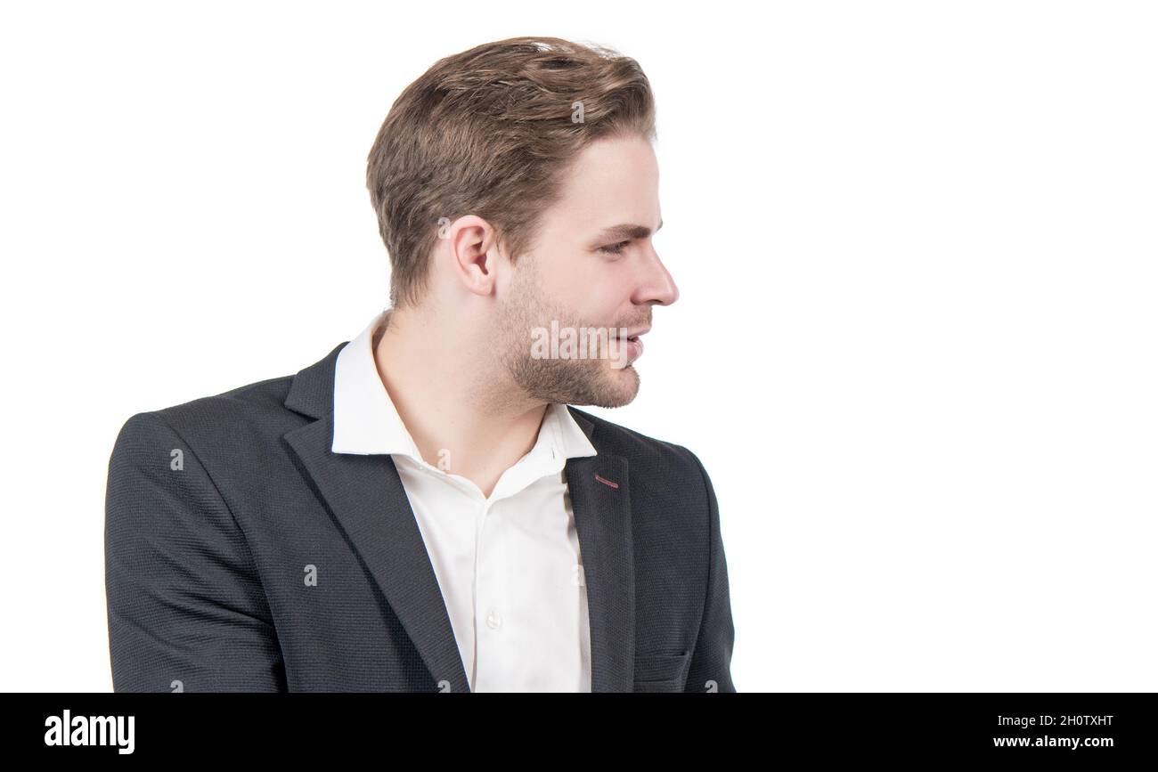 Mezza faccia. Volto del giovane uomo d'affari. Ritratto del profilo di uomo professionista Foto Stock