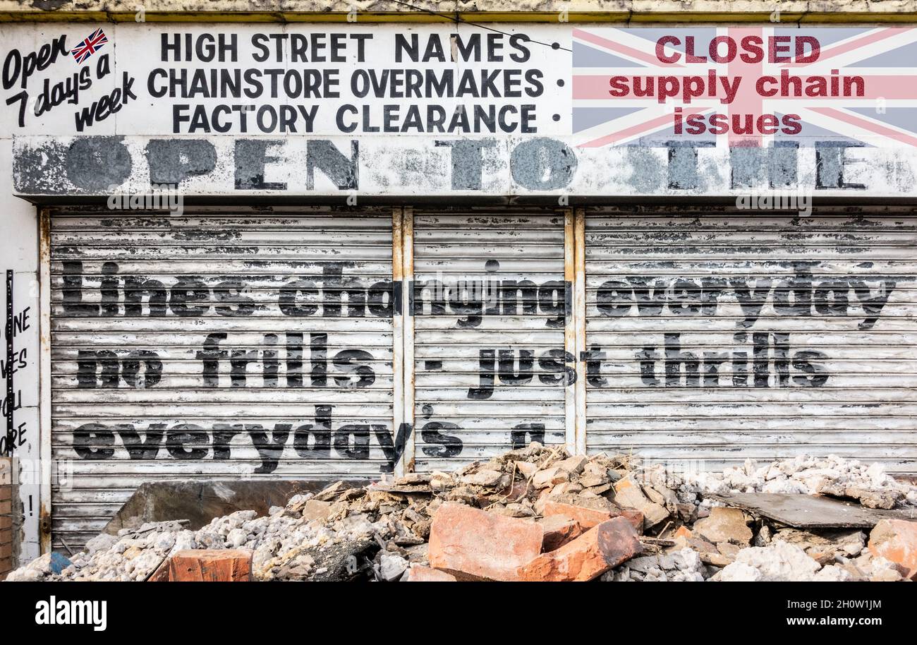 Supply chain, carenza di driver hgv, tariffe commerciali, economia del Regno Unito, vendita al dettaglio, Brexit... concetto Foto Stock