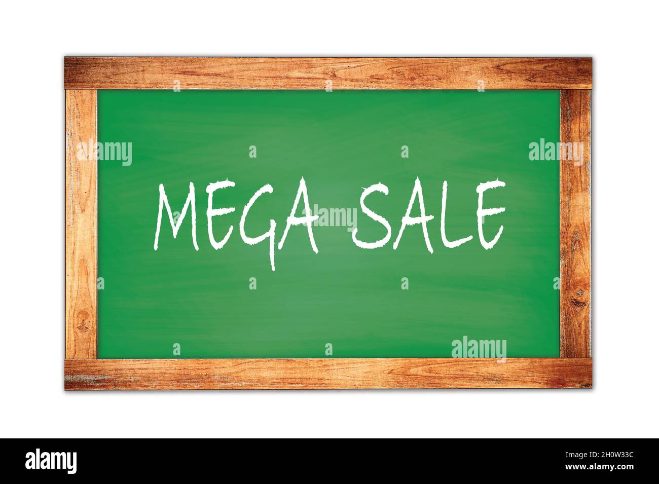 MEGA VENDITA testo scritto su legno verde cornice scuola blackboard. Foto Stock