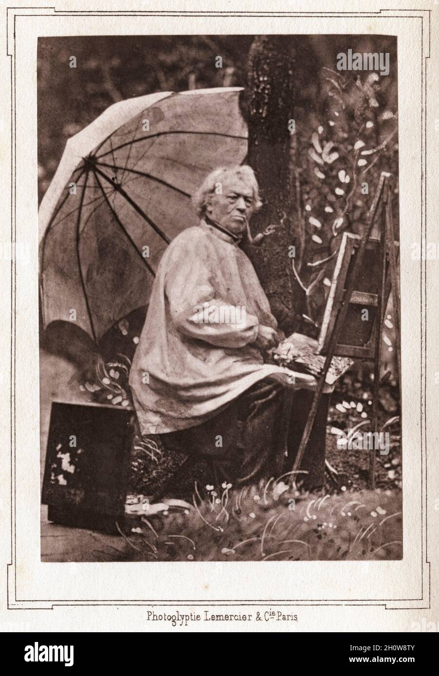 Ritratto del pittore francese Jean-Baptiste-Camille Corot (1796 - 1875) pittura all'aperto, circa 1871. Fotografia di Charles Paul Desavary (1837 - 1885) Foto Stock