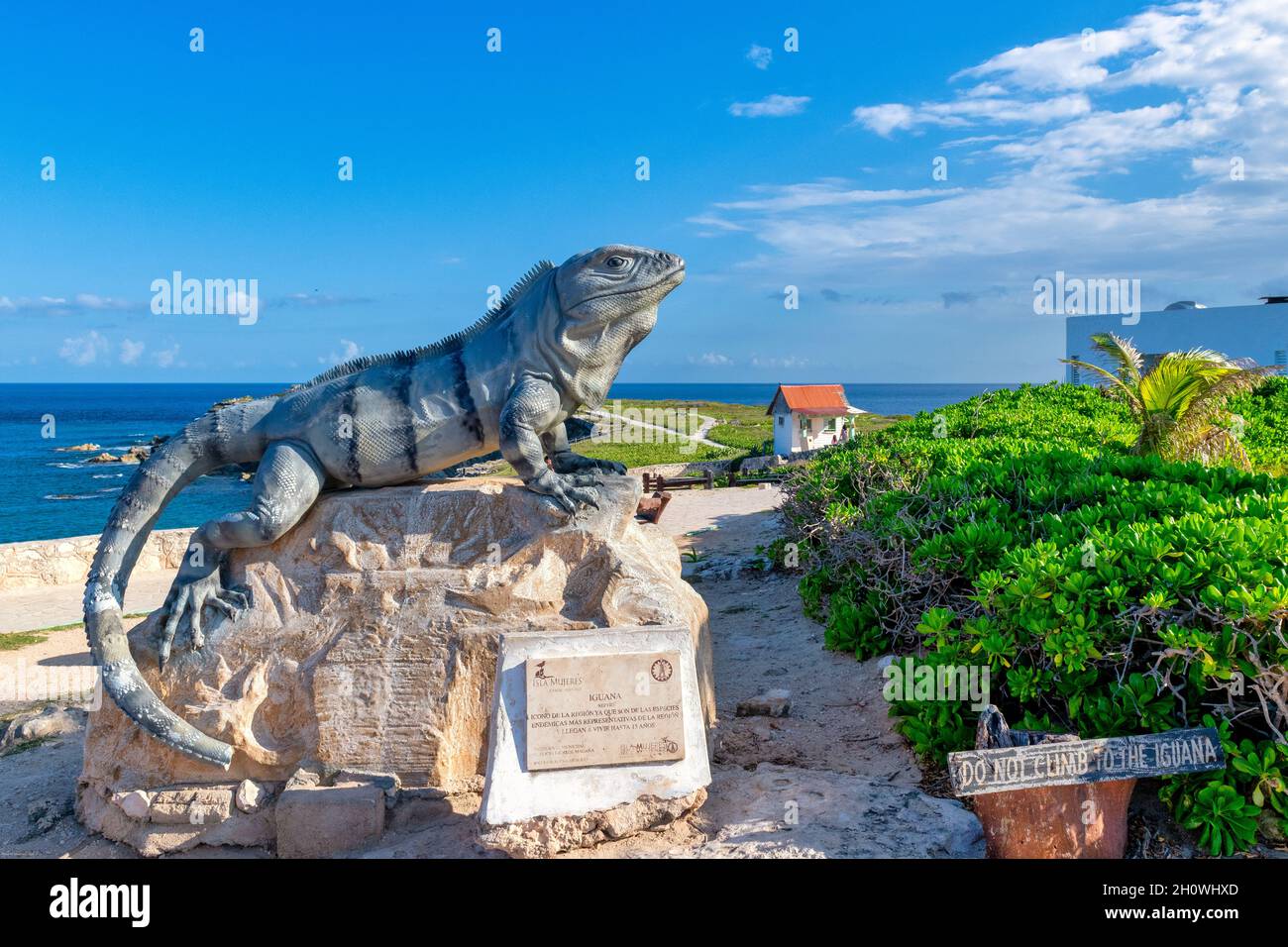 Scultura di un'iguana a Isla Mujeres, Messico, 2021 Foto Stock