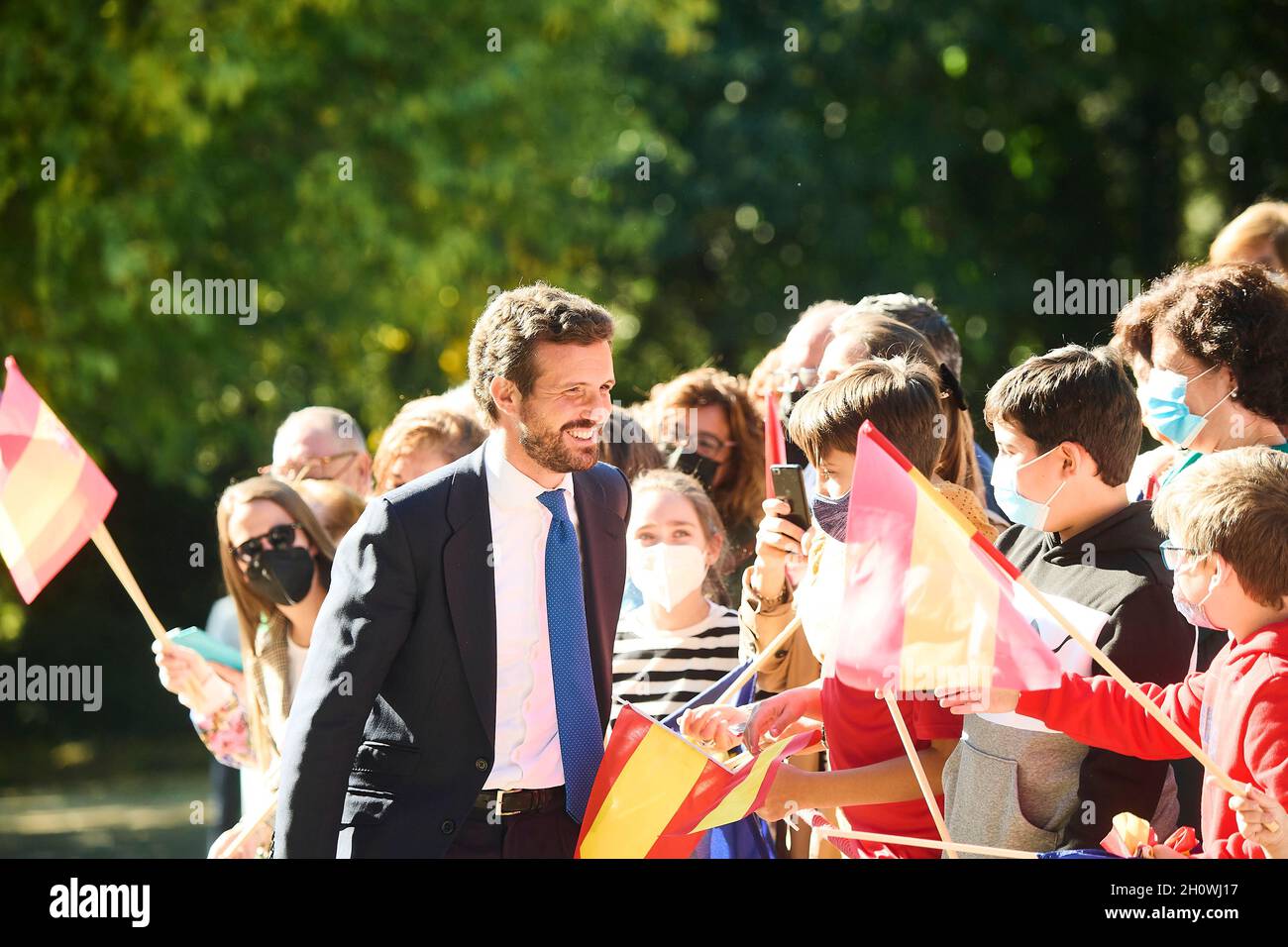 Cuacos de Yuste. Spagna. 20211014, Pablo Casado partecipa alla consegna della quattordicesima edizione del Premio europeo Carlos V assegnato a sua Eccellenza Angela Merkel, Cancelliere della Repubblica di Germania presso il Monastero di Yuste il 14 ottobre 2021 a Cuacos de Yuste, Spagna Foto Stock