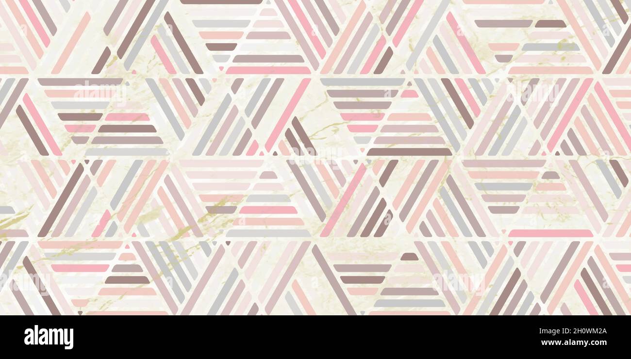 Motivo geometrico a strisce forma poligonale elegante di colore pastello su sfondo rosa e struttura in oro marmo Illustrazione Vettoriale