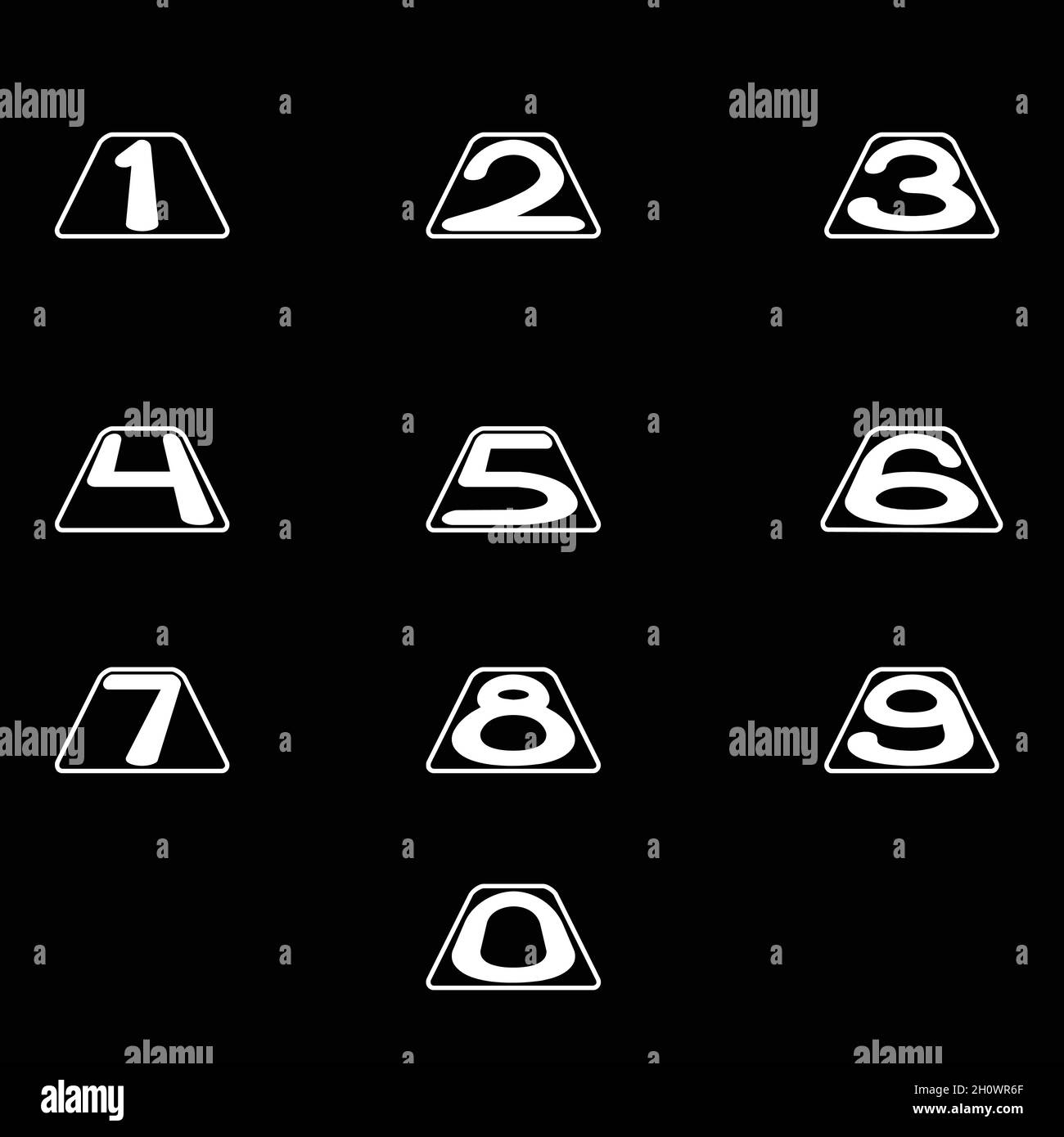 Set di numeri da 1 a 9 e 0. I simboli numerici possono essere utilizzati come Web, poster, brochure Illustrazione Vettoriale