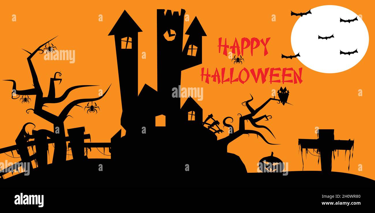 Felice Halloween vettore design. Design in pipistrelli, ragni, e zucche. Elemento di concetto per poster, banner, inviti, decorazioni di sfondo. Illustrazione Vettoriale