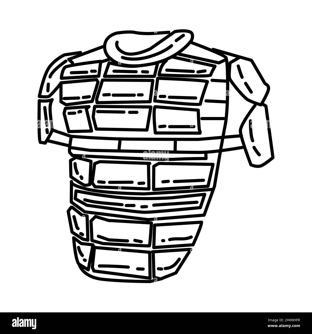Polizia Riot Vest parte di attrezzature e accessori polizia disegno a mano icona set Vector. Illustrazione Vettoriale