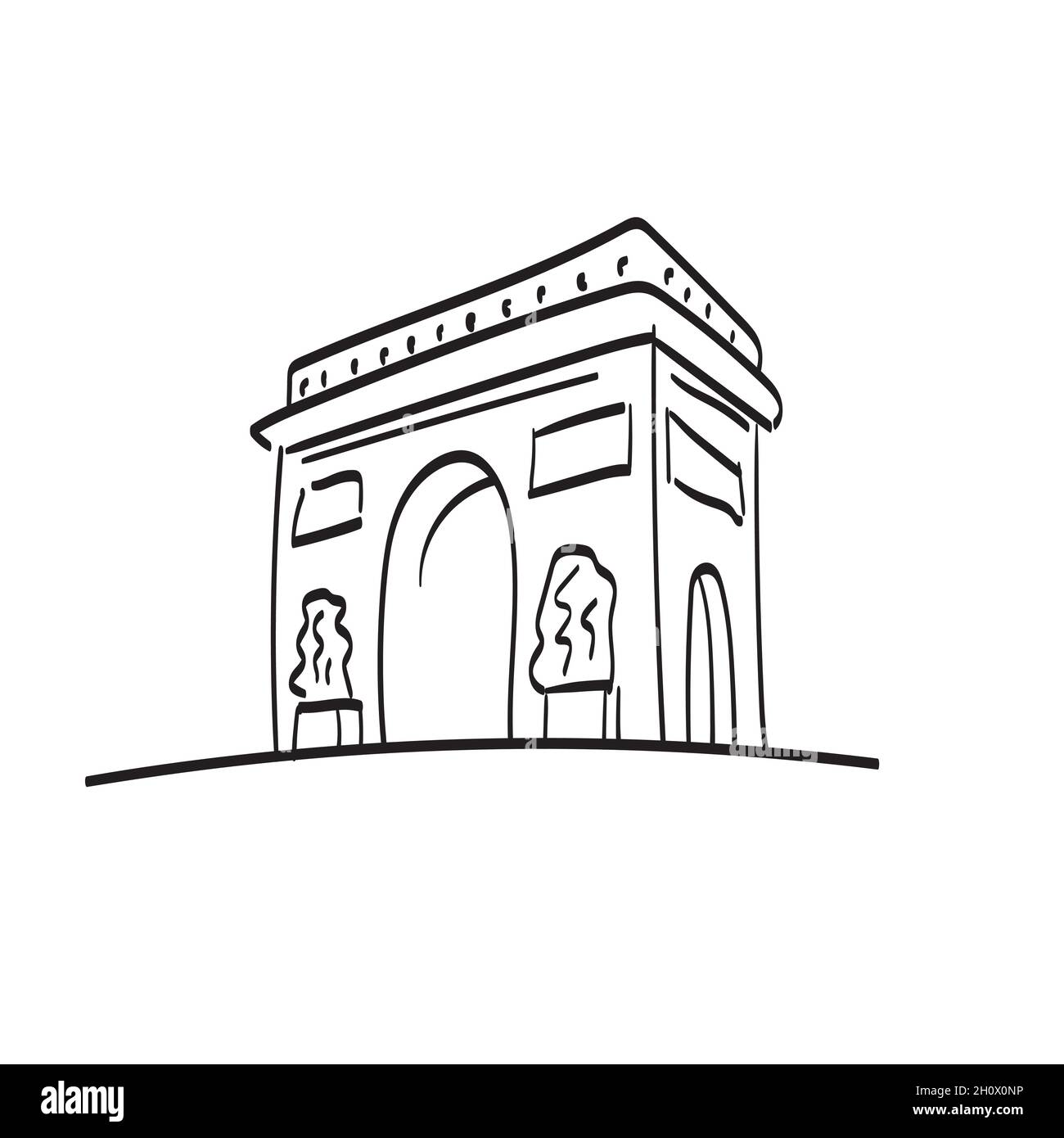 Vettore di illustrazione dell'arco di Trionfo isolato su una linea di sfondo bianca Illustrazione Vettoriale