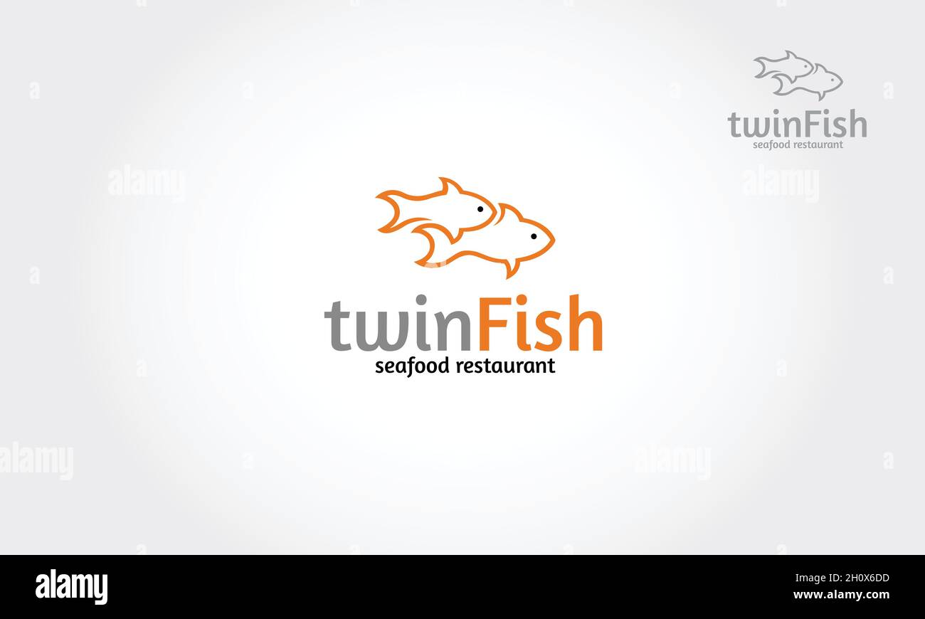 Modello di logo Vector Twin FISH design. Design a base di pesce. Illustrazione Vettoriale