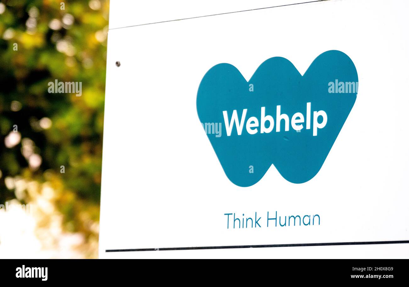 Logo di WebHelp di fronte al loro ufficio presso il Stuttgart Engineering Park di Vaihingen Foto Stock