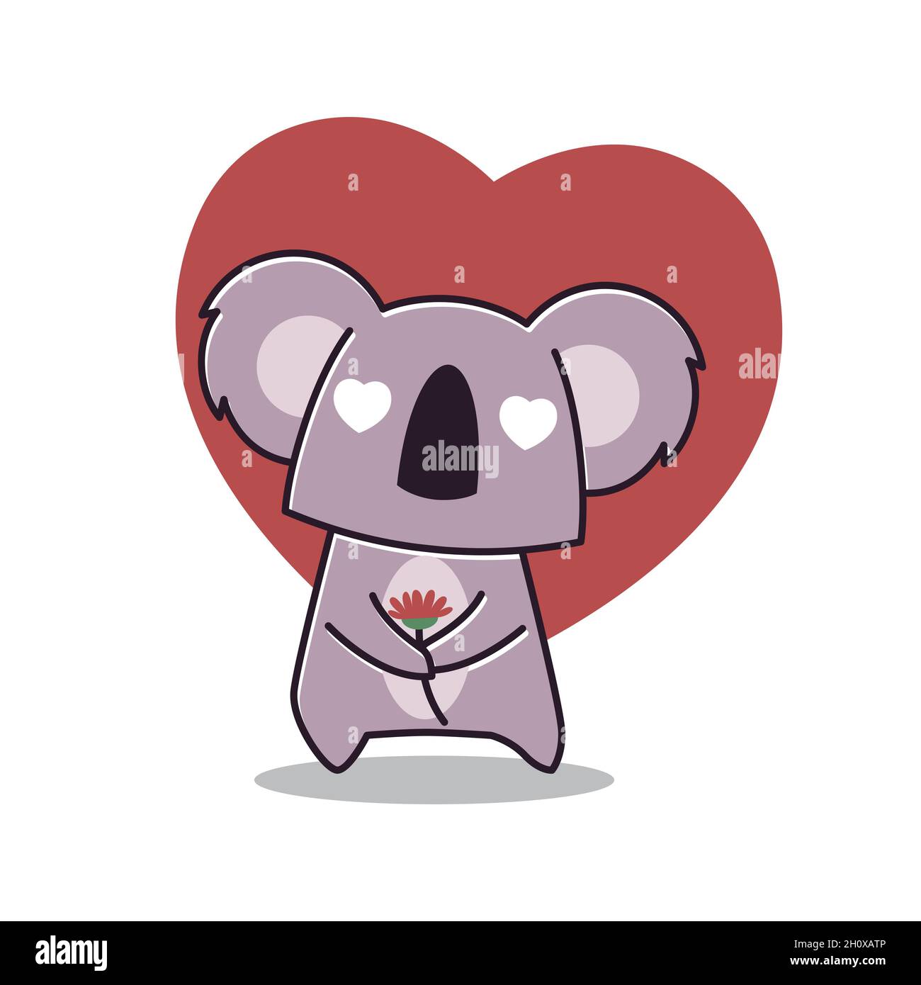 Adorabile Koala Love Heart Flower Animal Zoo Flat Cartoon carattere Illustrazione Vettoriale