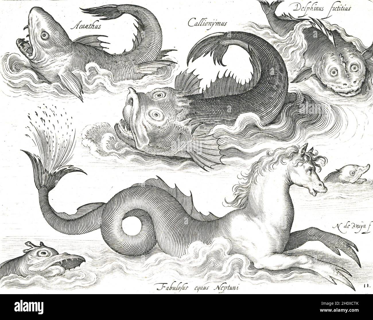 Nicolaes de Bruyn - Cavallino e creature acquatiche immaginarie - fine del 1500-inizio del 1600 Foto Stock