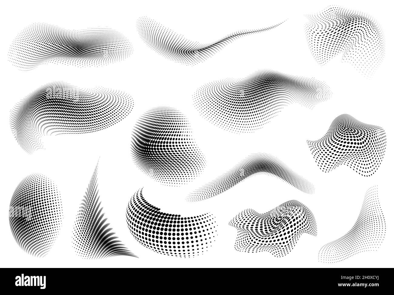 Set di punti mezzitoni ondulati con motivo astratto. Raccolta di cornici astratte punteggiate. Illustrazione Vettoriale