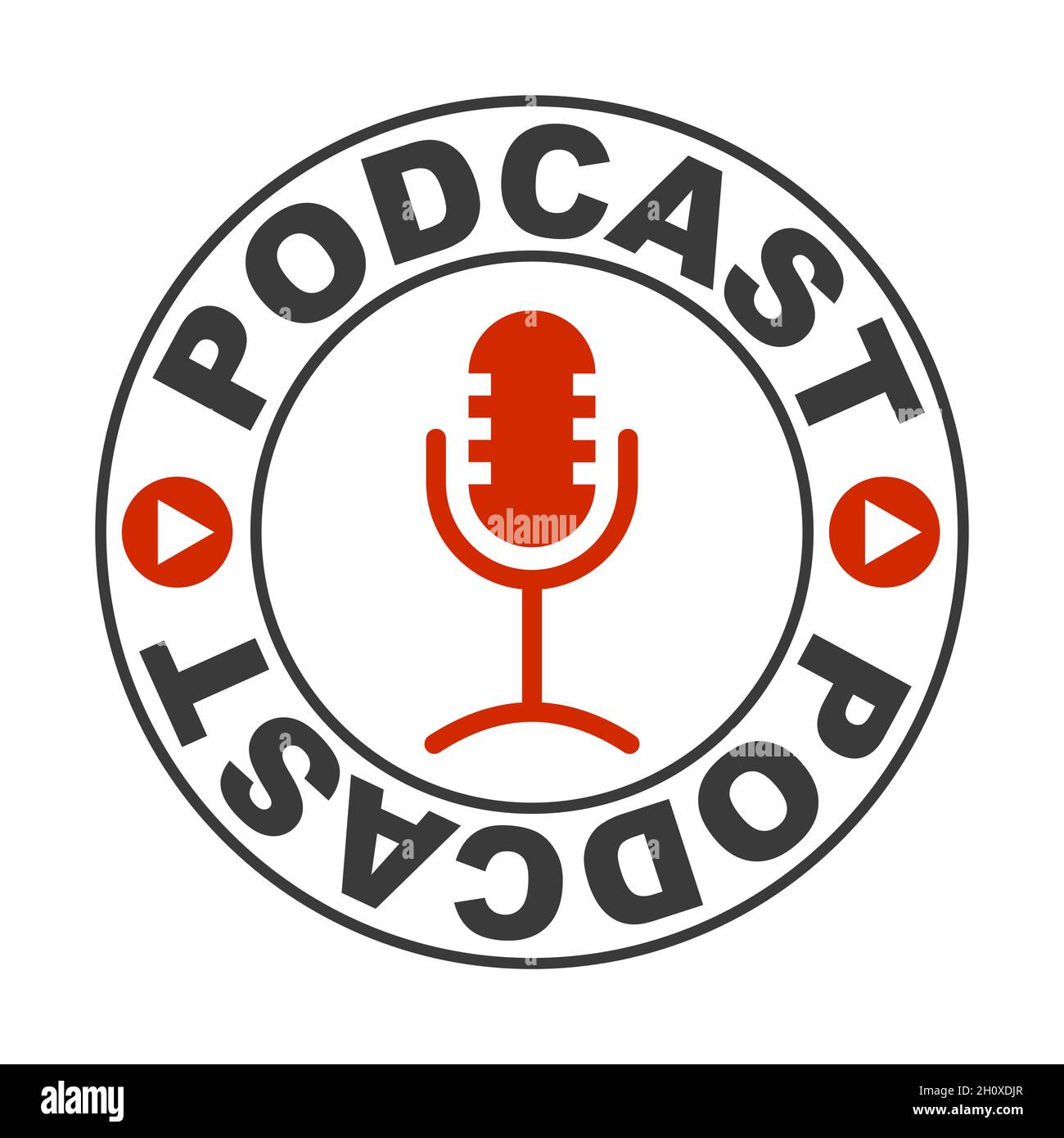 Icona del logo radio podcast vocale, microfono per le conversazioni in cerchio Illustrazione Vettoriale